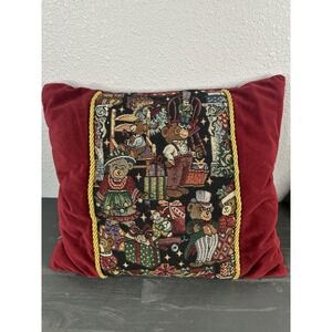 Red Velveteen Berry Bear Christmas Holiday Winter Pillow (14"x12")
